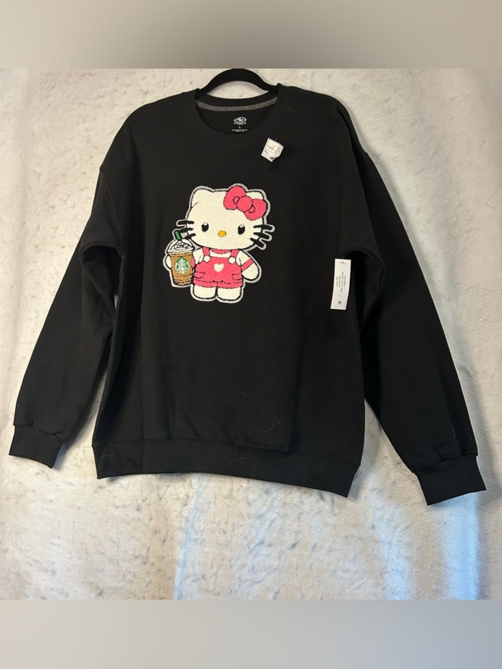 Black Athletic Works  Hello Kitty Appliqué Starbucks Crewneck Sweatshirt